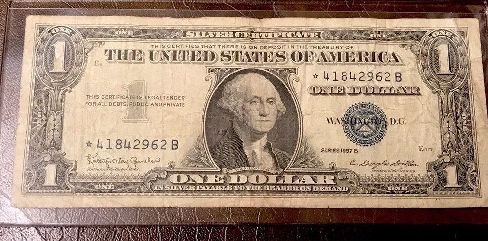1 DOLLAR 1957 B STAR NOTE ONE BILL BLUE SEAL SI Blue Certificate Dollar