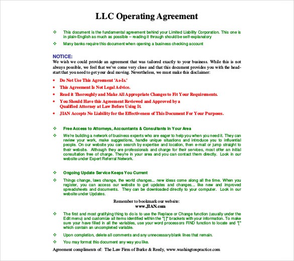 11 Operating Agreement Templates Sample Example Format Download Free