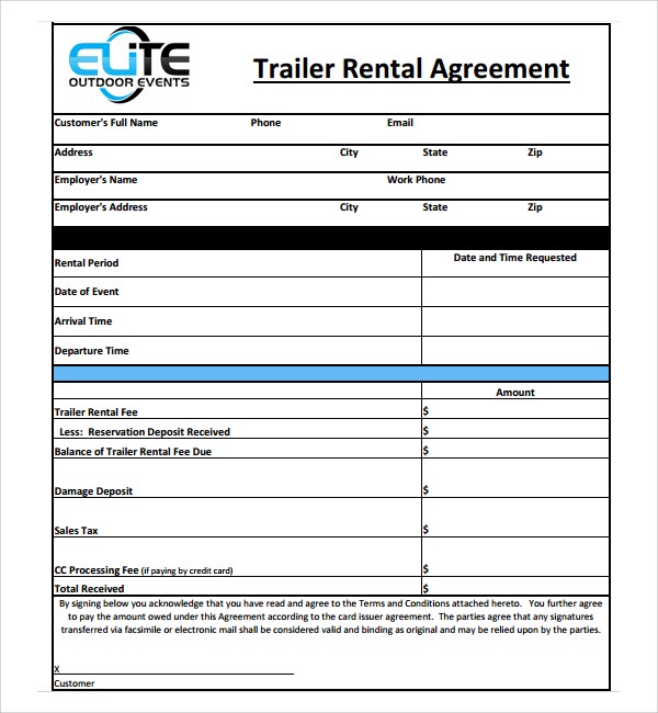 11 Trailer Rental Agreement Templates PDF Sample Lease Template