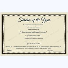 13 Best Teacher Of The Year Award Certificate S Images On