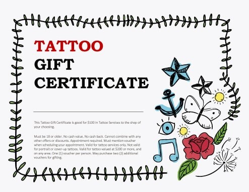 13 Free Printable Gift Certificate Templates Birthday Christmas Tattoo Card Template