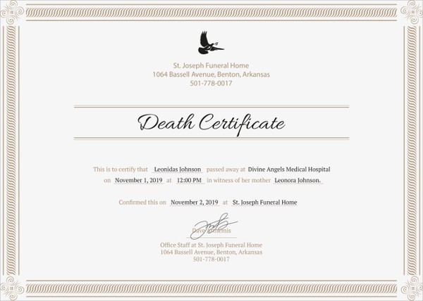 13 Sample Death Certificate Templates PDF DOC Free Premium German Template