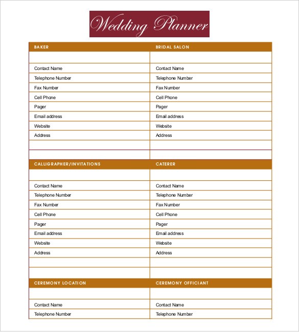 13 Wedding Planner Templates Free Sample Example Format Printable