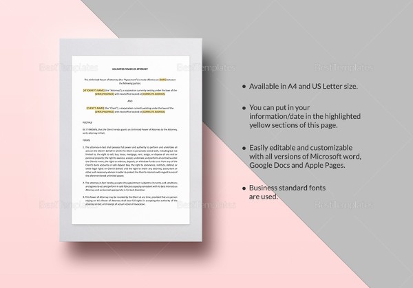 15 Power Of Attorney Templates Free Sample Example Format Unlimited Form