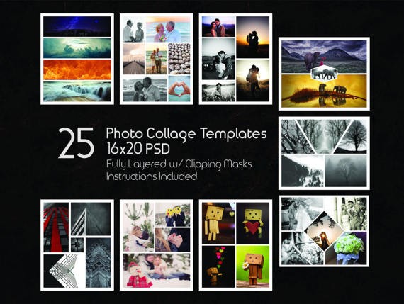 16x20 Photo Collage Templates Pack 25 PSD Photoshop
