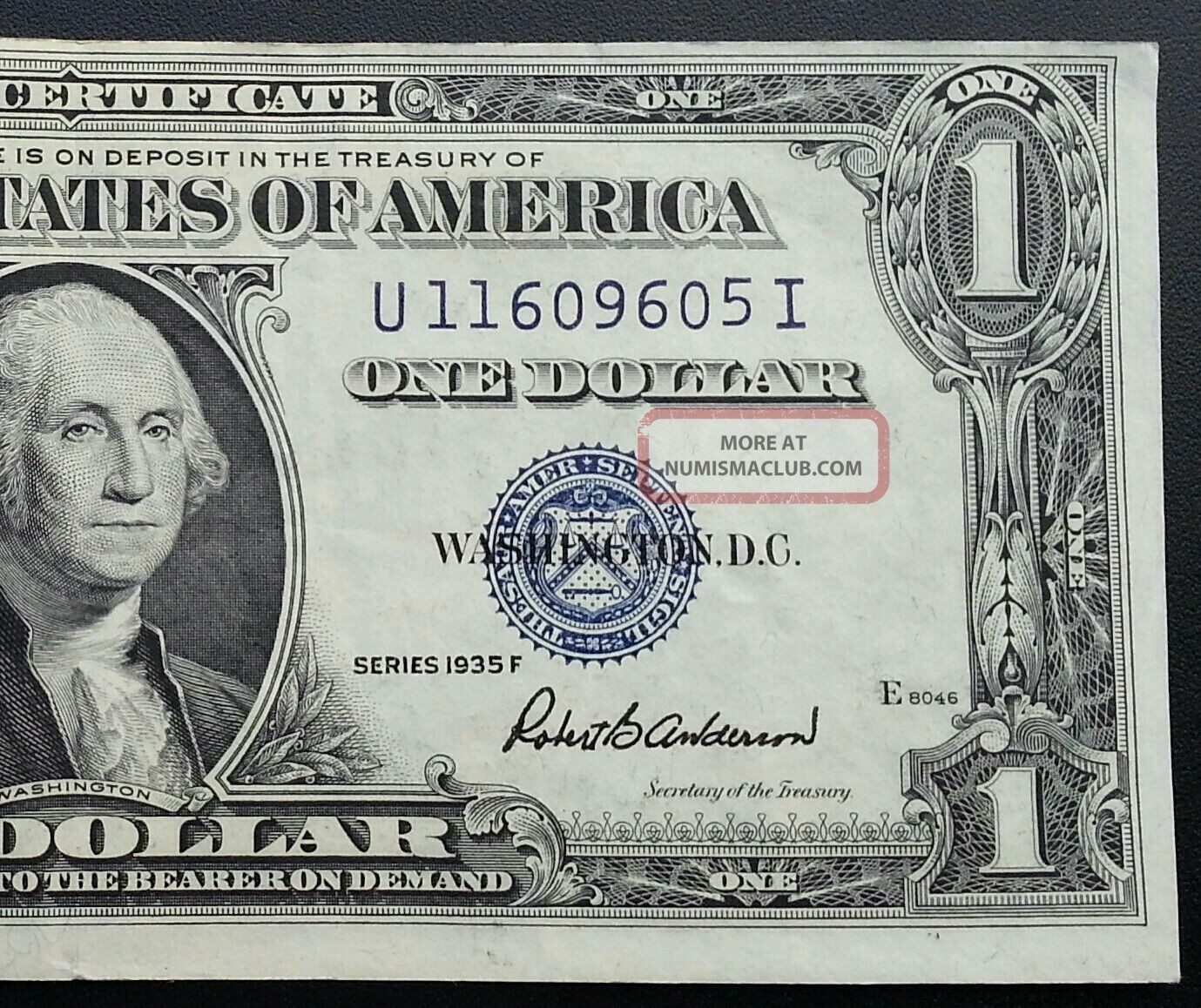 1935 F Silver Certificate Blue Seal One Dollar Bill Unc Crisp Off