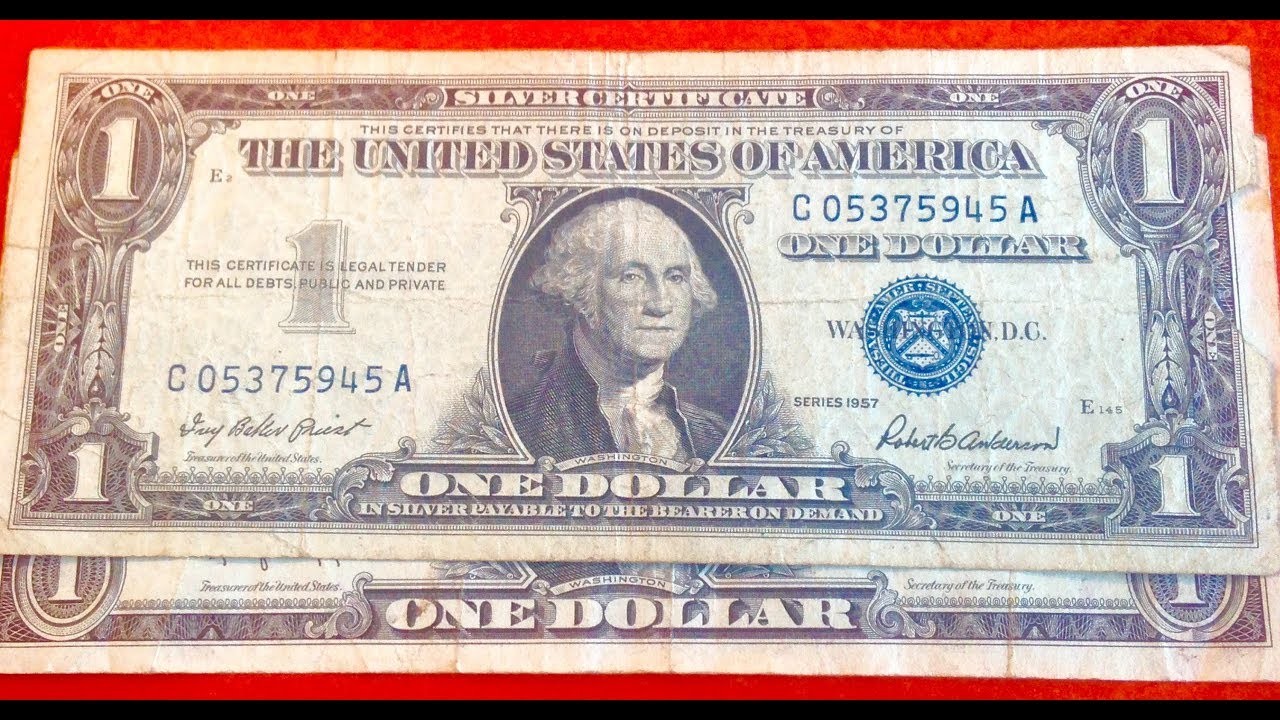 1957 Silver Certificate US One Dollar Bill Blue Seal YouTube