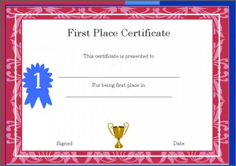 1st 2nd 3rd Place Certificate Template Templates First Award