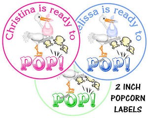 20 READY TO POP BABY SHOWER FAVORS POPCORN LABELS STICKERS 2 About To Pop Popcorn Labels