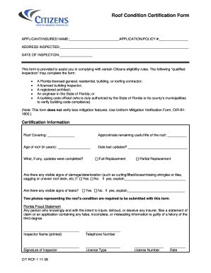 2008 Form Citizens RCF 1 Fill Online Printable Fillable Blank Roof Certification
