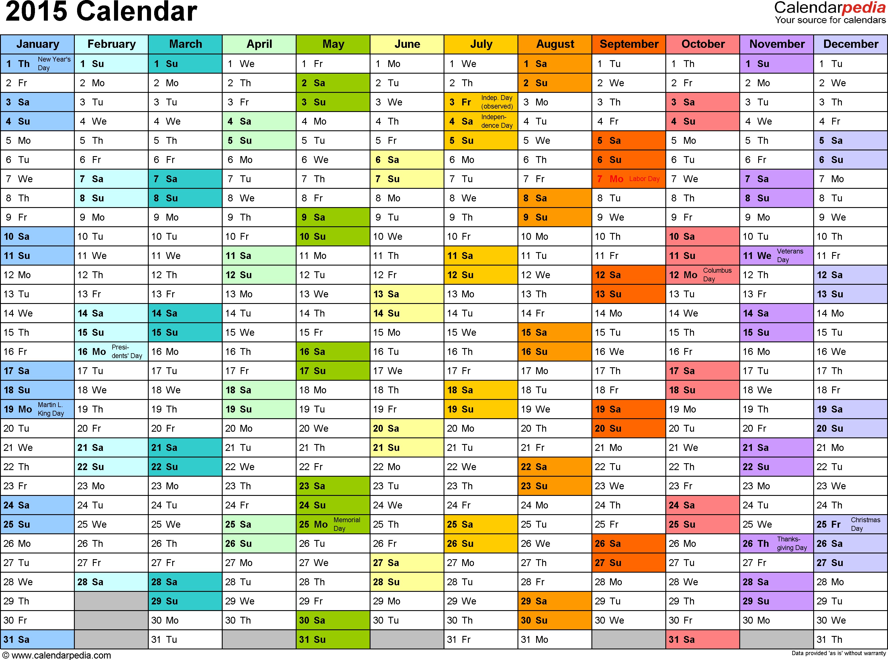 2015 2016 Excel Calendar Template Free
