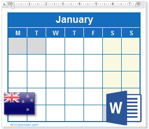 2017 Calendar With NZ Holidays MS Word Download