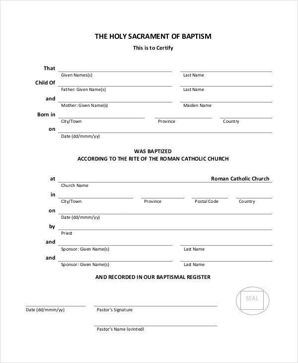 21 Sample Baptism Certificate Templates Free Example Template