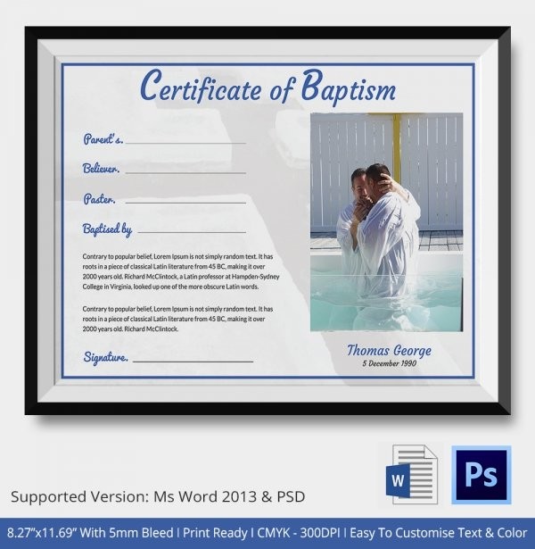 21 Sample Baptism Certificate Templates Free Example Template Download