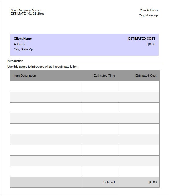 26 Blank Estimate Templates PDF DOC Excel ODT Free Premium Construction