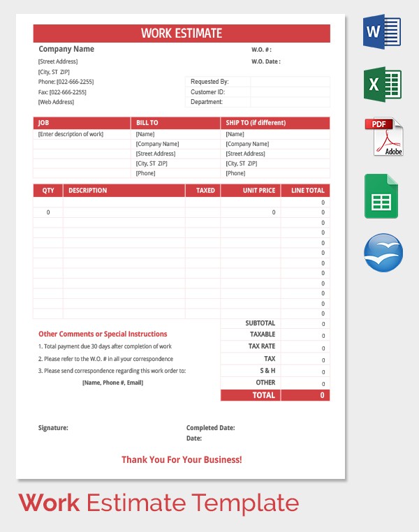 26 Blank Estimate Templates PDF DOC Excel ODT Free Premium Job