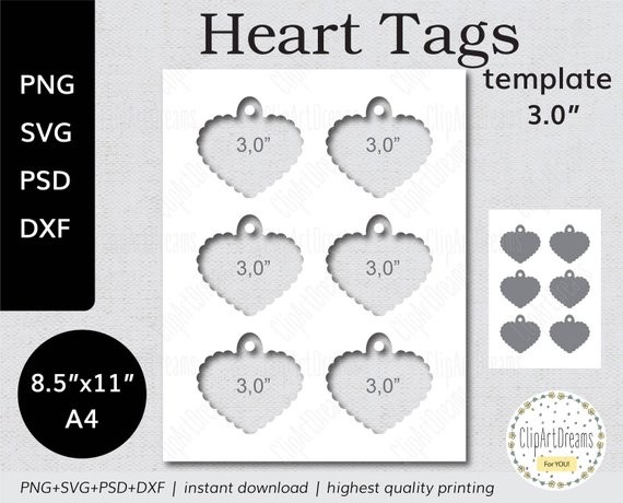 30 Scalloped Heart Tags Template PNG PSD Formats Etsy Tag