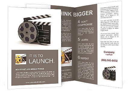 3d Illustration Of Cinema Clap And Film Reel Over White Background Movie Brochure Template