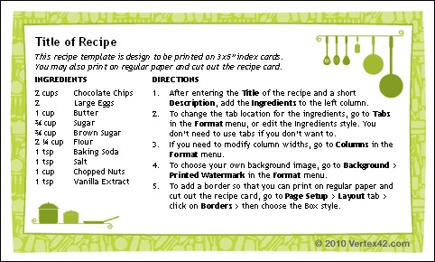 3x5 Recipe Card Template Free MS Word At Home Details Printable