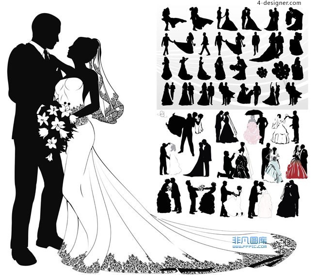 4 Designer Wedding Figures Silhouette Vector Free