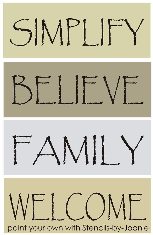 4 Pc STENCIL Set Primitive Words Simplify Believe Family Welcome Lg Stencil Printable