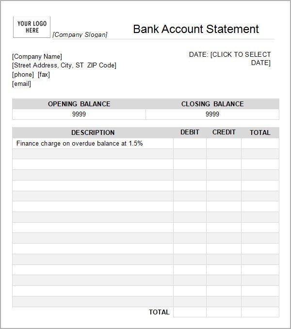 7 Bank Statement Templates Word Excel Pdf Formats For