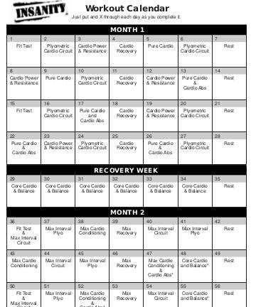 7 Workout Calendar Templates Free Sample Example Format Download Insanity Template