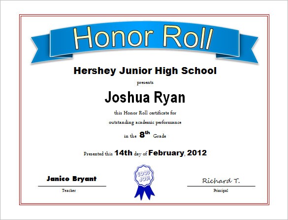 8 Printable Honor Roll Certificate Templates Samples DOC PDF Template