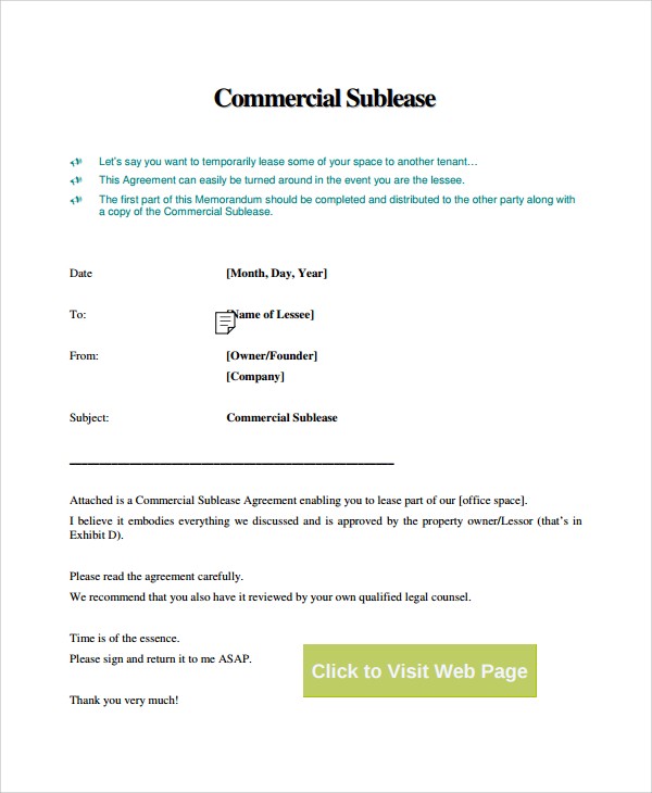 9 Commercial Sublease Agreements Sample S