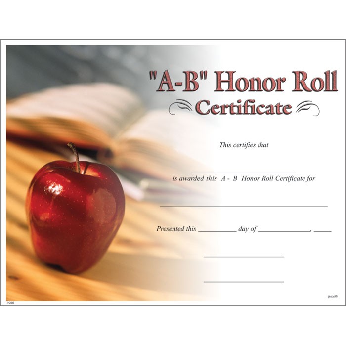 A B Honor Roll Certificate Jones School Supply Free Printable