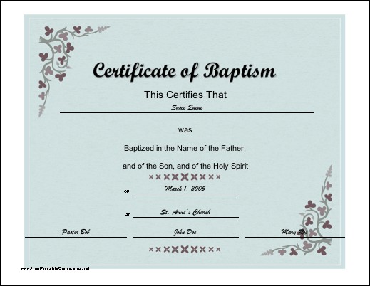 A Baptismal Certificate With Script Font And Subtle Flower Accent Baptism Template Download