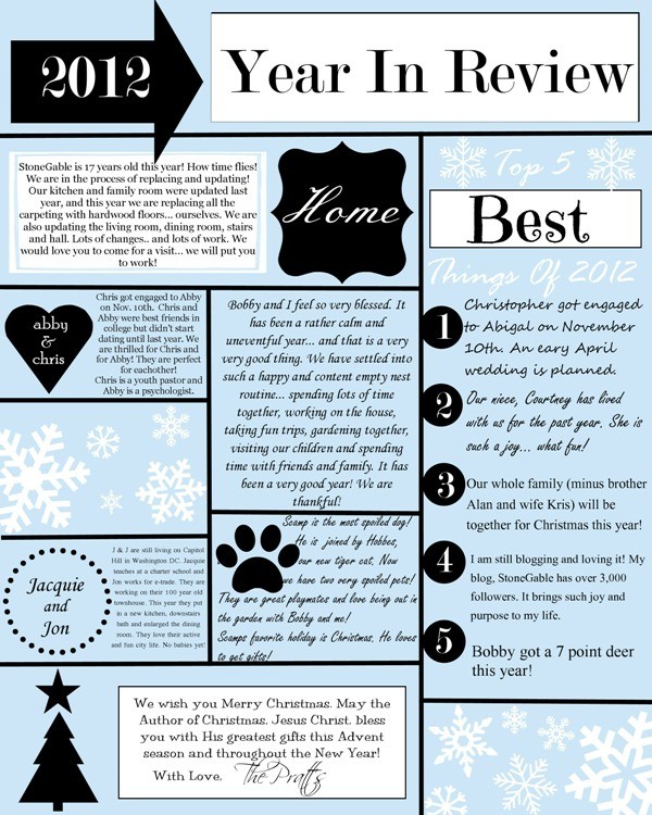 A YEAR IN REVIEW CHRISTMAS LETTER And TEMPLATE StoneGable Editable Christmas Letter