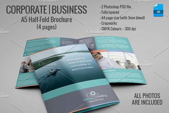 A5 Half Fold Brochure 4 Pages Templates Creative Market 2 Template Photoshop