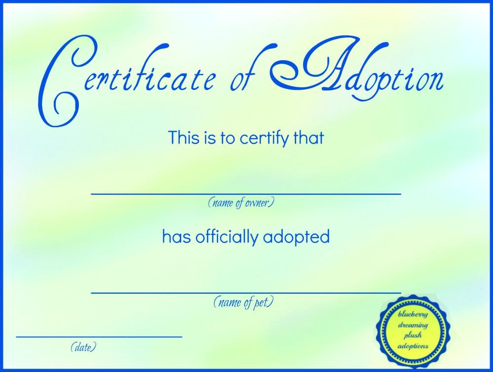 Adoption Certificate Maker Ukran Agdiffusion Com Stuffed Animal Template