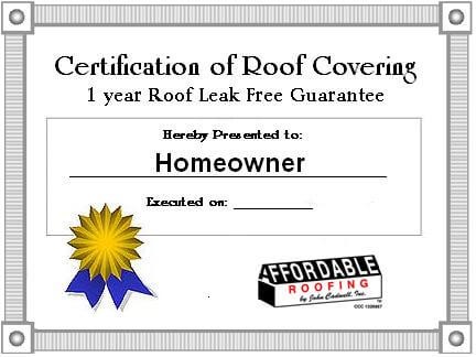 Affordable Roof Certifications With LEAK FREE WARRANTY Free Certification Form