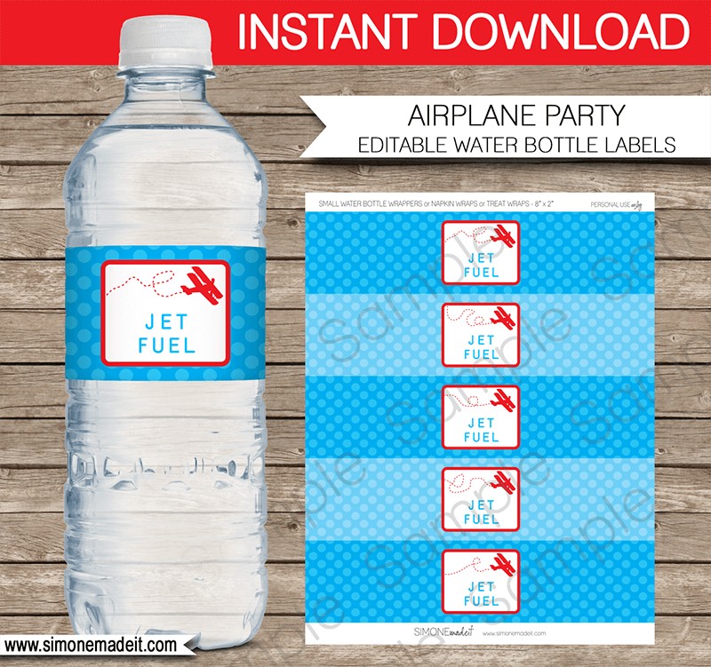 Airplane Birthday Party Water Bottle Labels Design