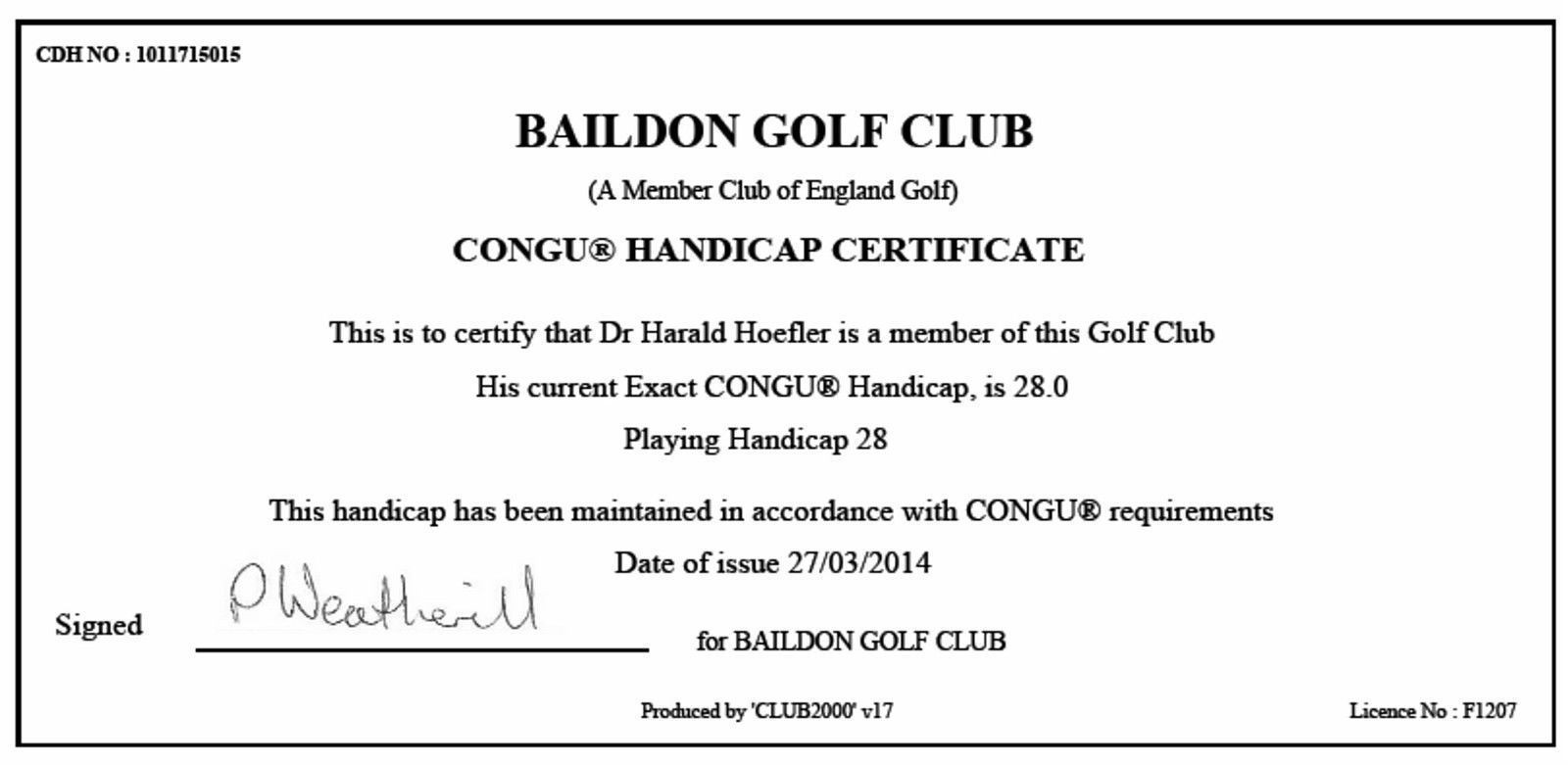 Als Fernmitglied Im Baildon Golf Club Erhalten Sie Von Uns Ein CONGU Handicap