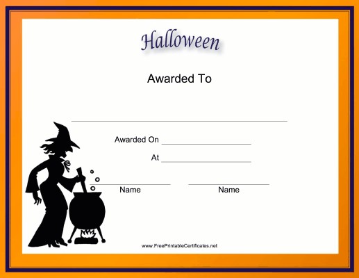 An Orange Border And A Witch Stirring Cauldron Adorn This Free Halloween Certificates To