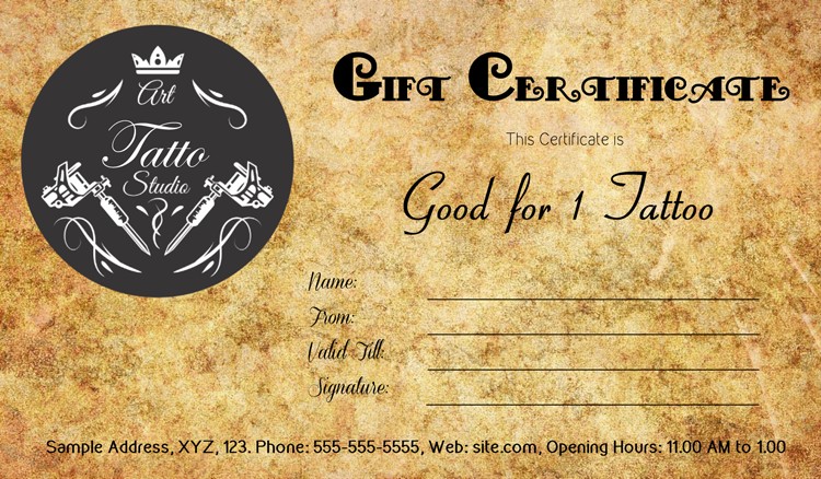 Antique Style Tattoo Gift Certificate Template