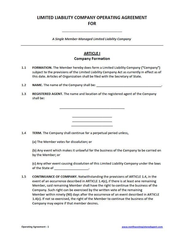 Arizona Llc Operating Agreement Sample Free Single Member Template