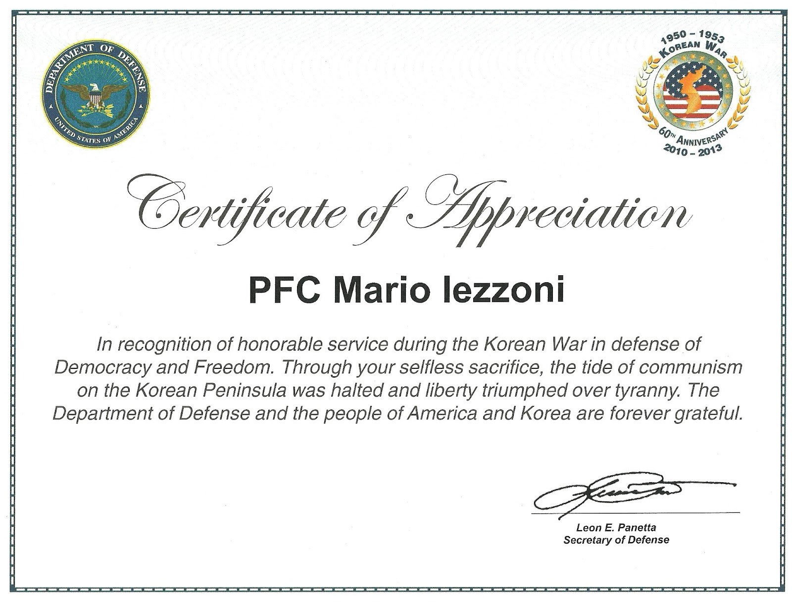 Army Certificate Of Appreciation Template Veterans