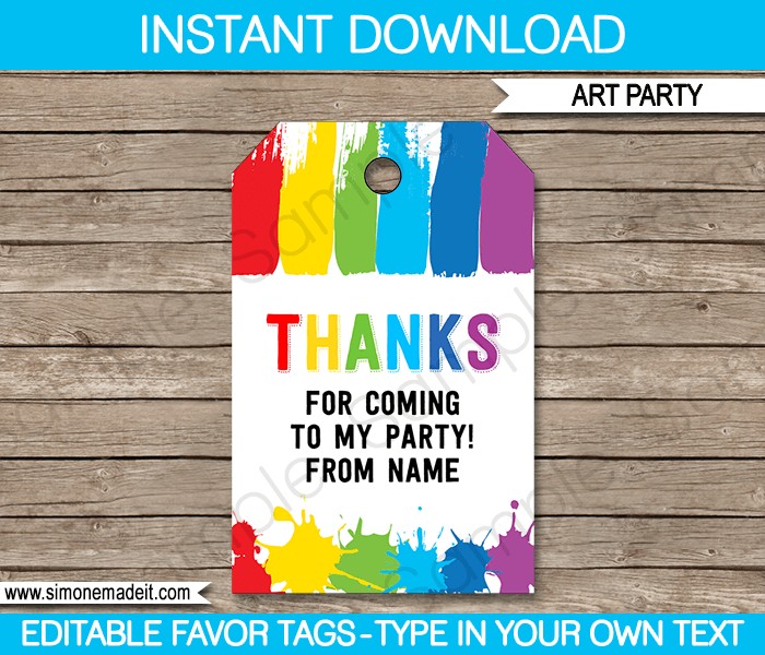 Art Party Favor Tags Thank You Paint Free Templates