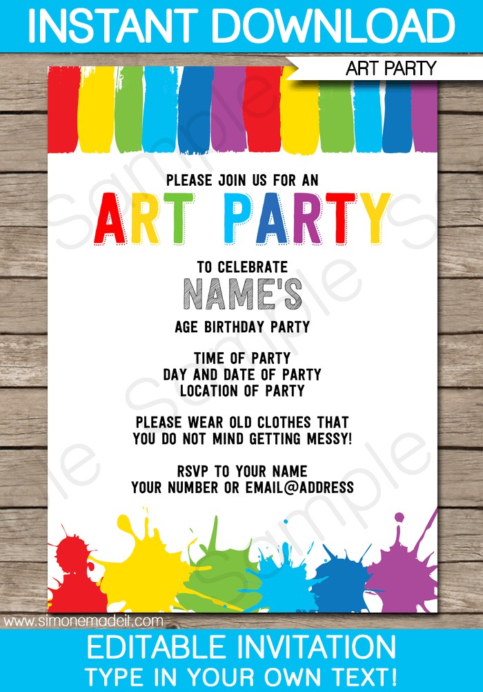 Art Party Invitations Paint Template Free Templates