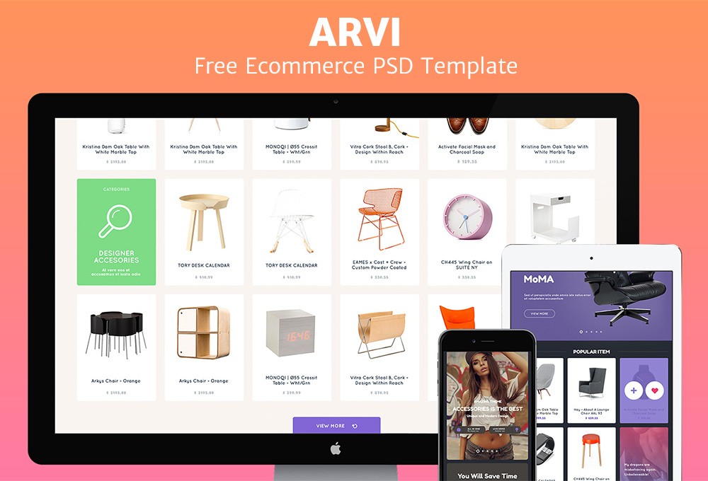 Arvi Free Ecommerce Website PSD Template GraphicsFuel Psd