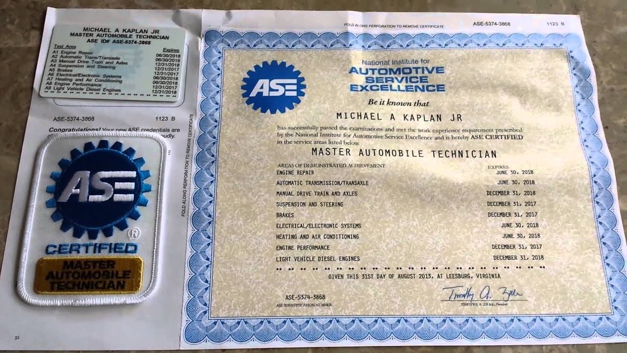 ASE Certified Master Technician YouTube Fake Ase Certificate