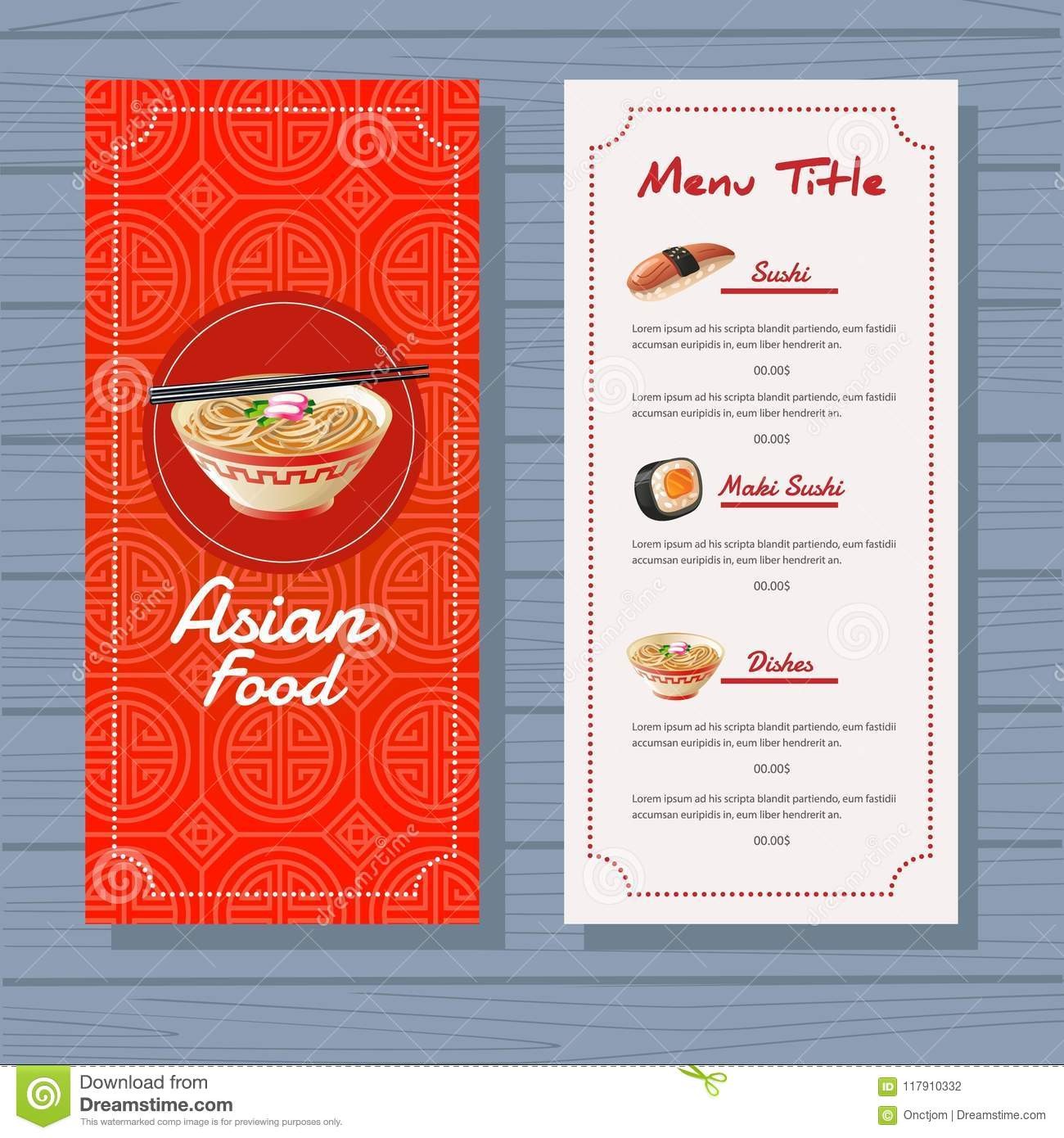 Asian Food Menu Template Blue Background Stock Vector Illustration