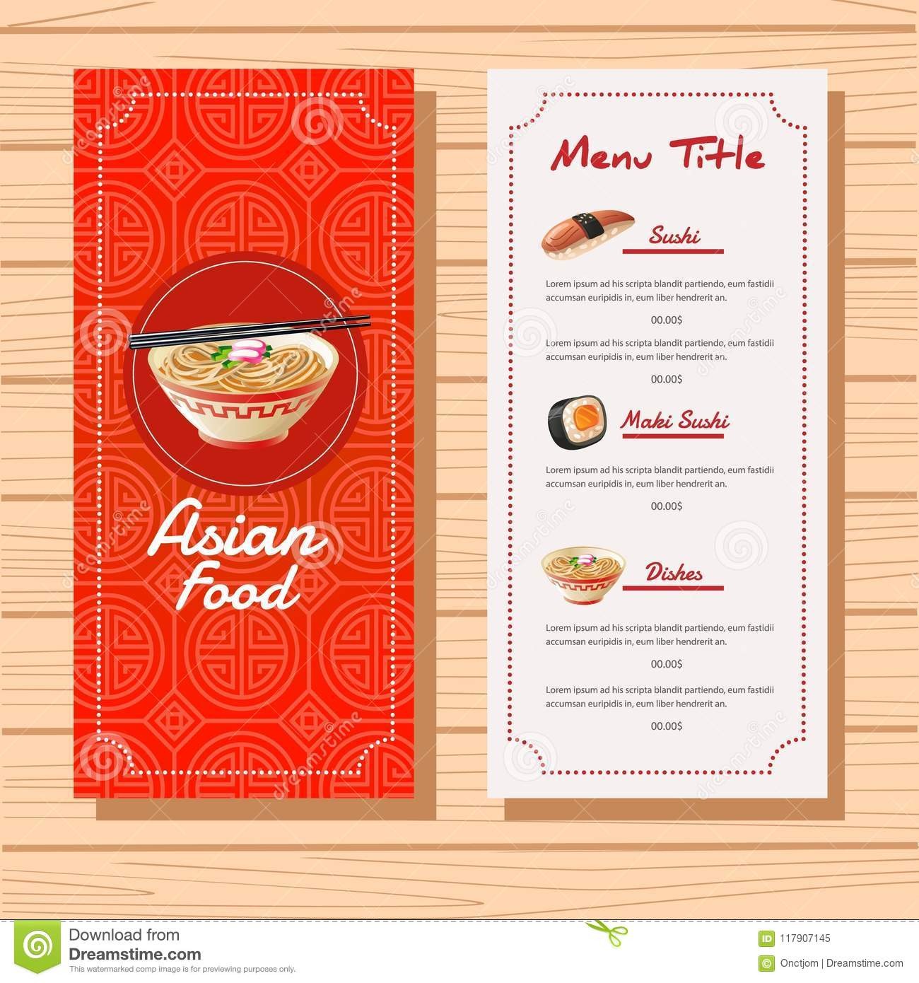 Asian Food Menu Template Stock Vector Illustration Of 117907145