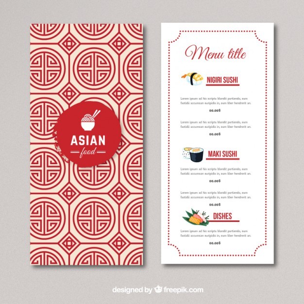 Asian Food Menu Vector Free Download Template