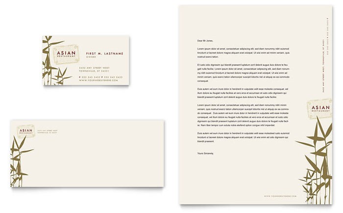 Asian Restaurant Business Card Letterhead Template Design