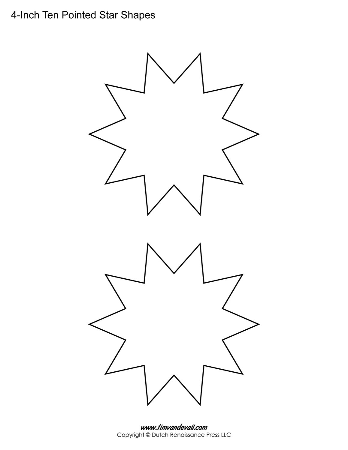 Attractive Star Cutout Template Blank Ten Pointed Shapes